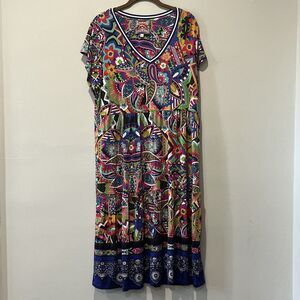 Johnny Was Janie Favorite Demarne Dress Women’s Large Tiered Tea Length Colorful